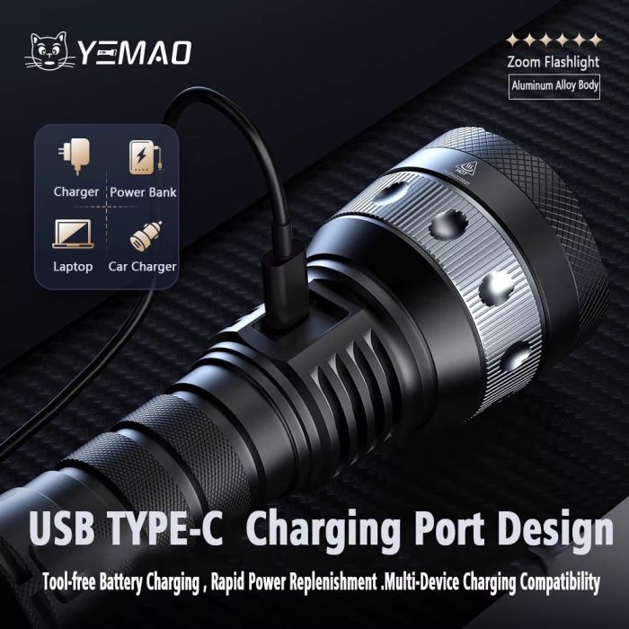 Ліхтар YEMAO YM-A2-C Sanan 7171+COB, 1x21700, ЗУ Type-C, zoom