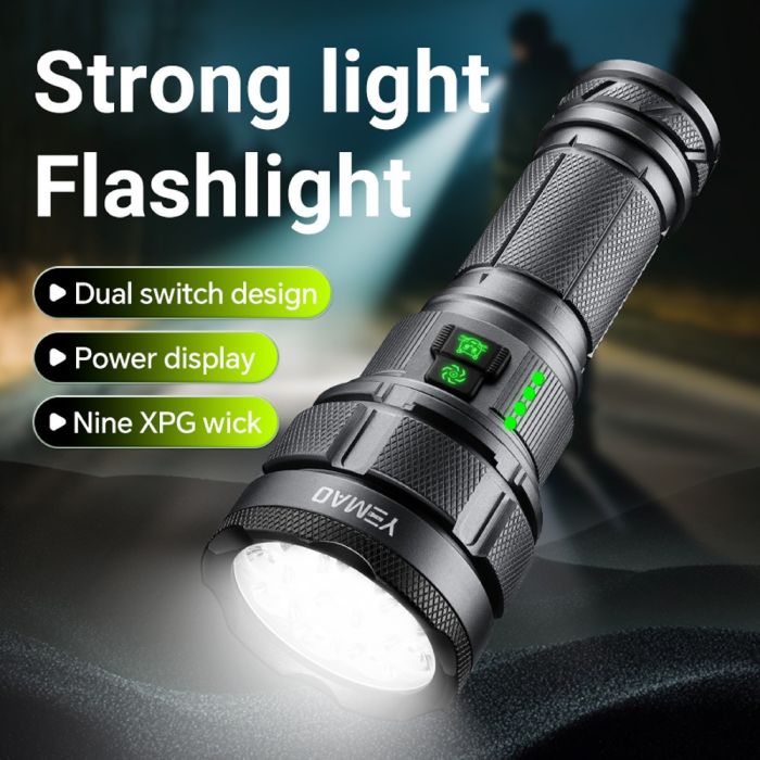 Ліхтар YEMAO YM-A9 9LED, 2x26650, Power Bank, ЗУ Type-C, ковпачок, 3 фільтри