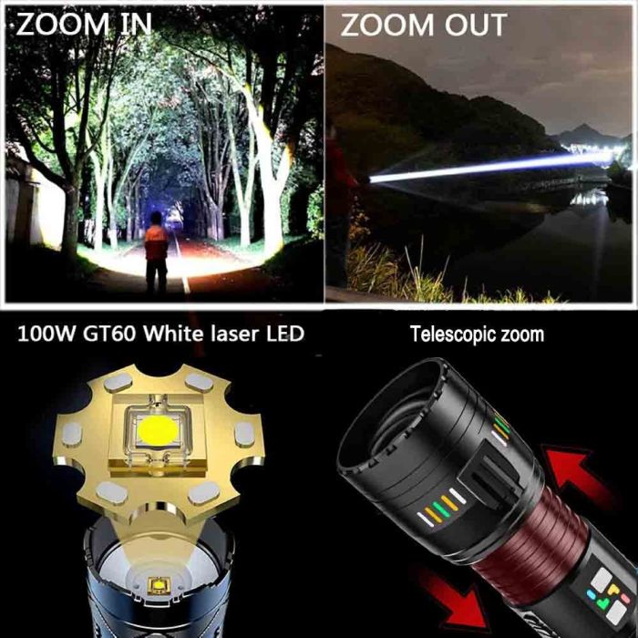 Ліхтар YEMAO YM-G601 TG 60W, 4x18650, Power Bank, ЗУ Type-C, zoom, кейс