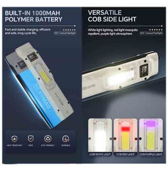 Ліхтар YEMAO YM-M28 2XPL+COB(White+Red)+UV, Li-Ion акумулятор, ЗУ Type-C, кліпса
