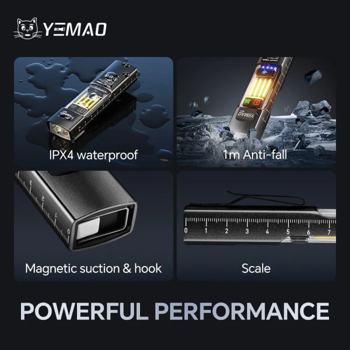 Ліхтар YEMAO YM-M31 P50+лазер(RED)+SMD(RGB), Li-Ion акумулятор, ЗУ Type-C, магніт, затискач