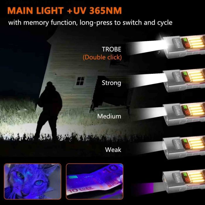 Ліхтар YEMAO YM-M31-UV P50+UV+SMD(RGB), Li-Ion акумулятор, ЗУ Type-C, магніт, затискач