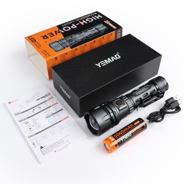 Тактичний ліхтар YEMAO YM-А70, 1500LM, акумулятор 21700 (5000 mAh)