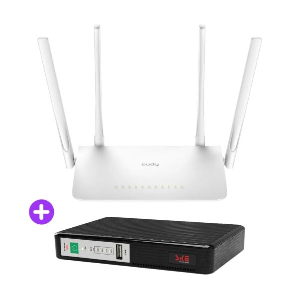 Комплект безперебійного зв’язку: WiFi 5 Mesh-маршрутизатор Cudy WR1300 + Mini UPS SKE POE-432N 8800mAh 5V/9V/12V/15V/24V/PoE, Li-ion 4*2.2Ah