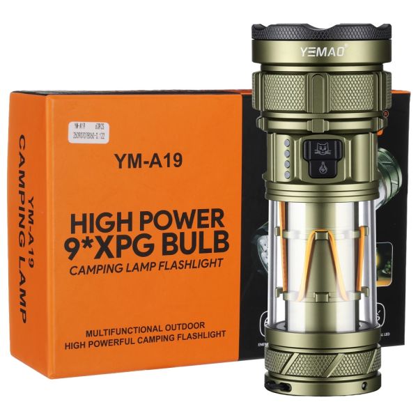 Фонарь YEMAO YM-A19 9LED, 1x26650, Power Bank, ЗУ Type-C, крючек, 3 фильтра, функция лампы