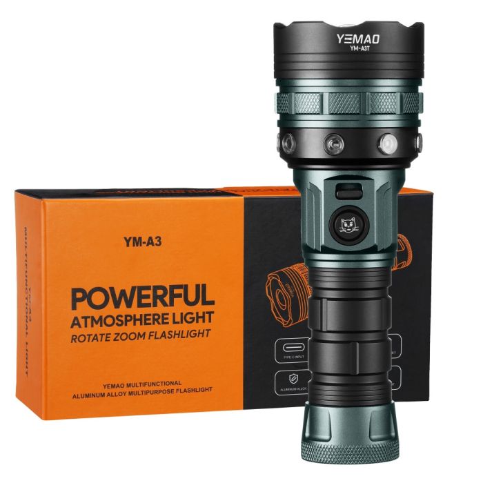 Фонарь YEMAO YM-A3T 1+18LED, 1x26650, ЗУ Type-C, zoom, магнит