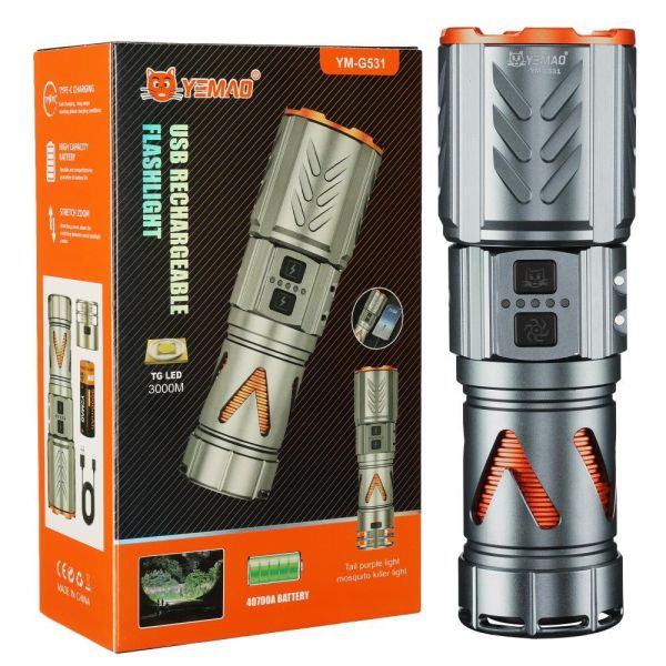 Фонарь YEMAO YM-G531 TG 30W, 1x40700, Power Bank, ЗУ Type-C, zoom, защита от комаров