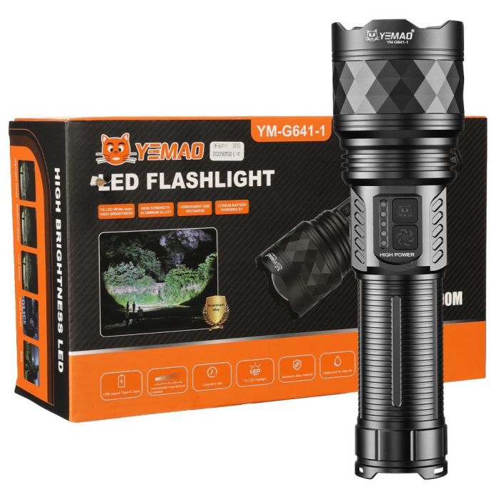 Фонарь YEMAO YM-G641-1 TG 60W, 1x32700, Power Bank, ЗУ Type-C, zoom, кейс