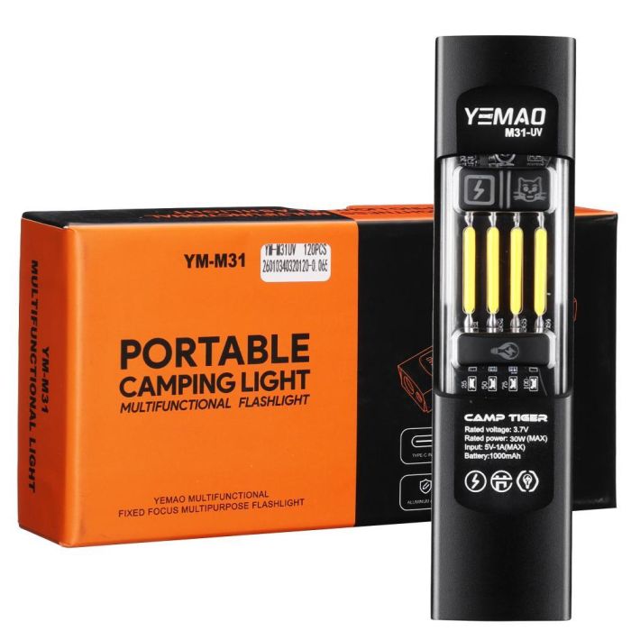 Ліхтар YEMAO YM-M31-UV P50+UV+SMD(RGB), Li-Ion акумулятор, ЗУ Type-C, магніт, затискач