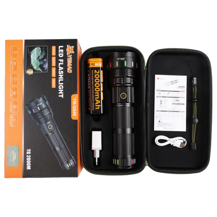 Далекобійний ліхтар YEMAO YM-G646, 4000LM, акумулятор 451350 (20000 mAh), чохол, блок живлення