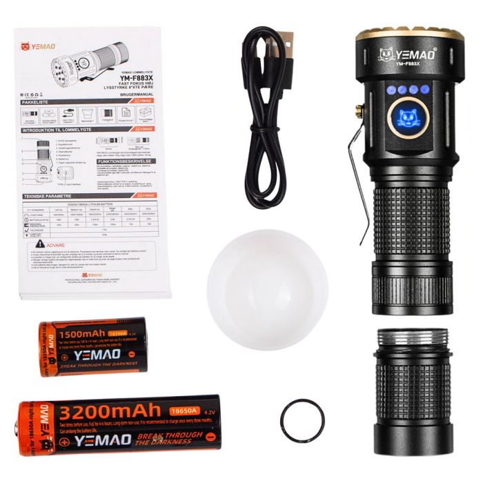 Тактичний ліхтар YEMAO YM-F883X, 3000LM, акумулятори 18650 + 18350 (3200 + 1500 mAh)