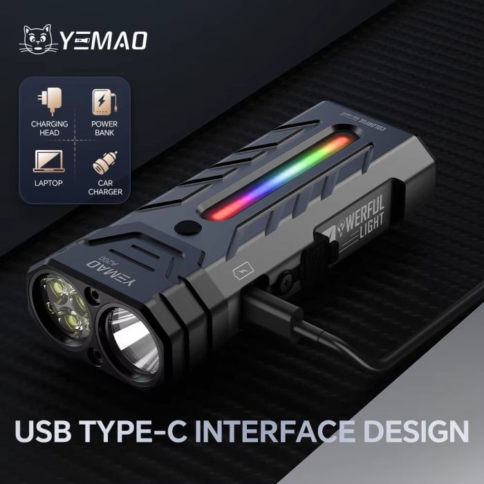 Ліхтар YEMAO YM-A200-3SLWAV4+SST36+RGB, Li-Ion акумулятор, ЗУ Type-C, магніт