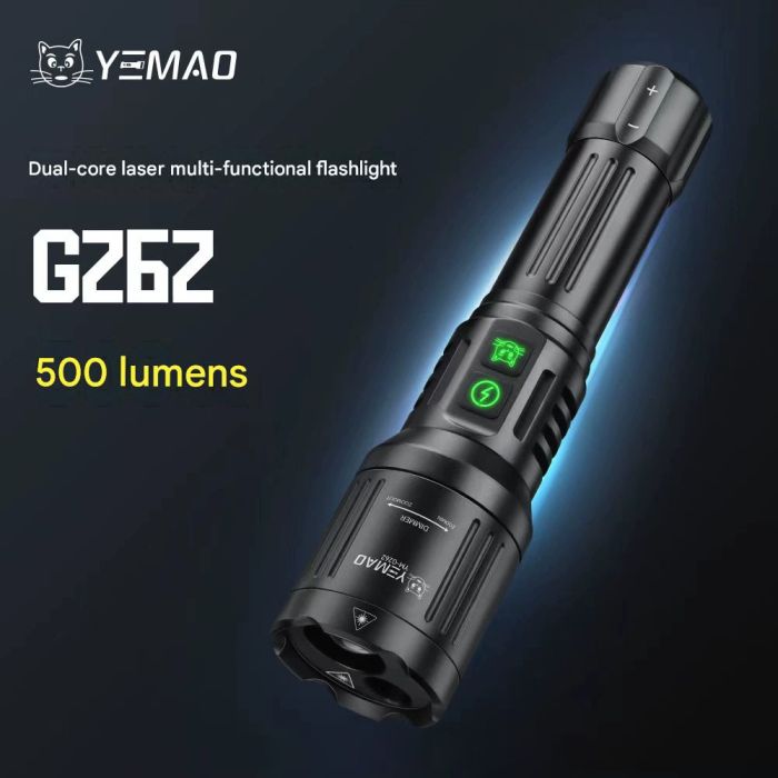 Ліхтар YEMAO YM-G262-TG+лазер(Green), 1x26650, ЗУ Type-C, zoom