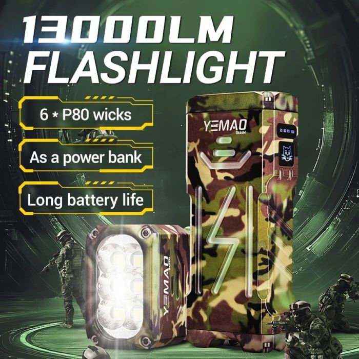 Ліхтар YEMAO YM-G666M-6P80, Li-Ion акумулятор, Power Bank, ЗУ Type-C, чохол