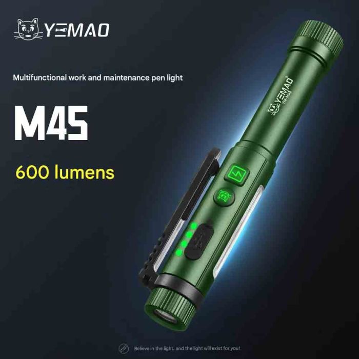 Ліхтар YEMAO YM-M45-XPG+COB(white+red+green), 1x14500/1xAA, ЗУ Type-C, магніт