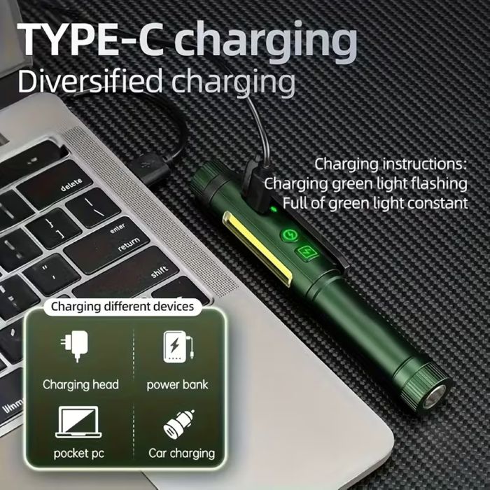 Ліхтар YEMAO YM-M45-XPG+COB(white+red+green), 1x14500/1xAA, ЗУ Type-C, магніт