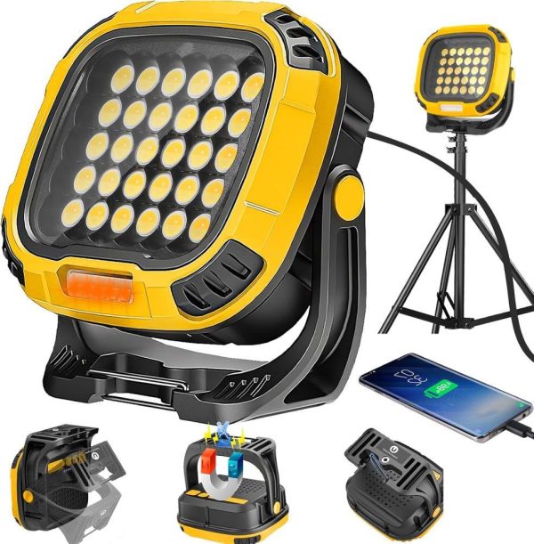 Ліхтар кемпінг W893-1-30COB(White+Yellow)+5SMD(Red), Power bank, 2x18650, ЗП Type-C, магніт, гачок