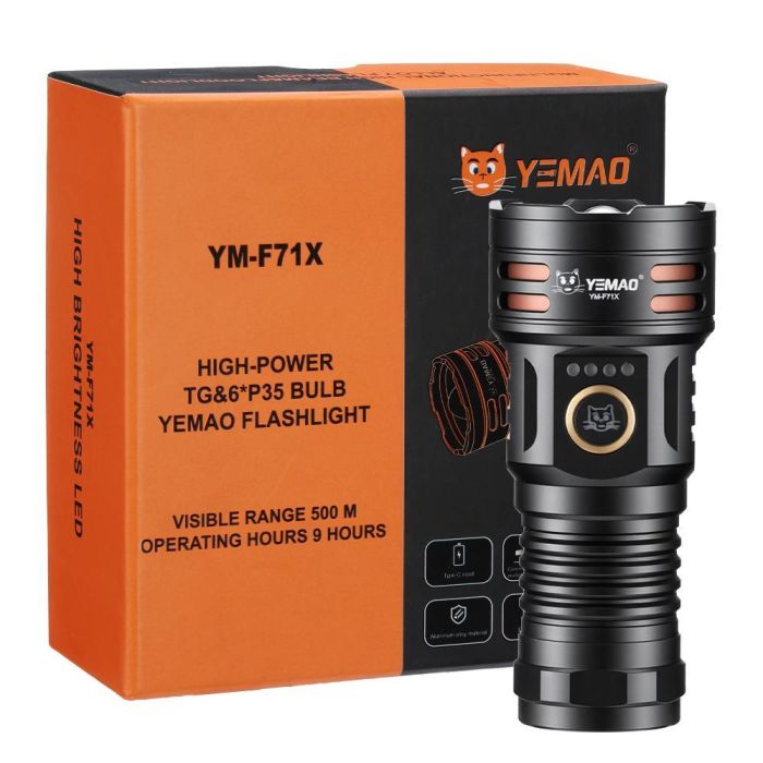 Ліхтар YEMAO YM-F71X-TG+6P35, 1x26650/26350, ЗУ Type-C, магніт, IP55