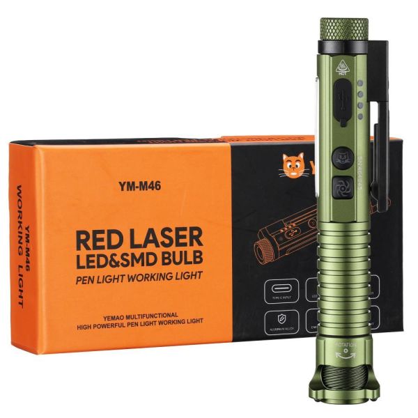 Ліхтар YEMAO YM-M46-XPG+11SMD(white+red+blue+UV)+лазер(red), 1x14500/1xAA, ЗУ Type-C, магніт, відкривалка