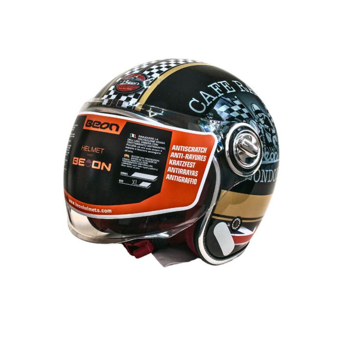 Мотошолом відкритий Beon B-108A ABS MOTO SHINY BLACK/GOLD (глянець чорний/золотий), розмір XL