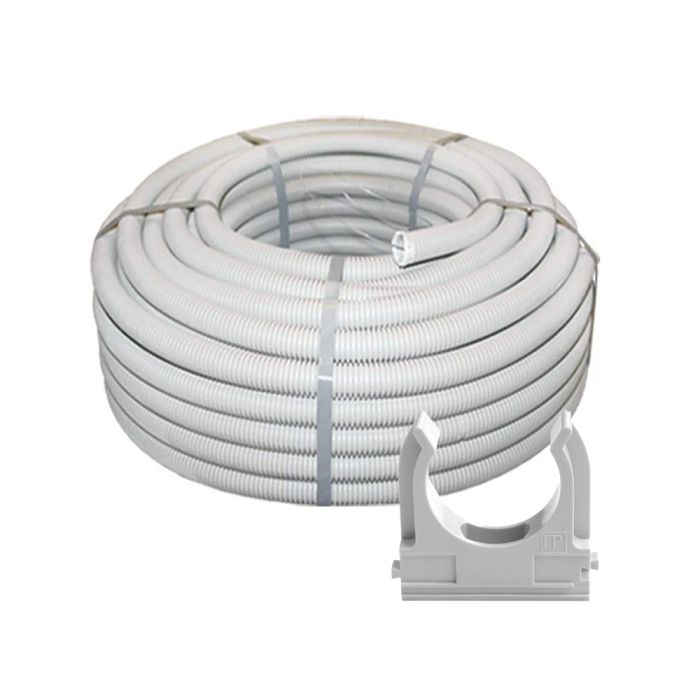Комплект: гофротруба Light ДКС ПВХ D 25 (50 м) сіра + кліпси для гофри 25 мм (50 шт/уп) сіра