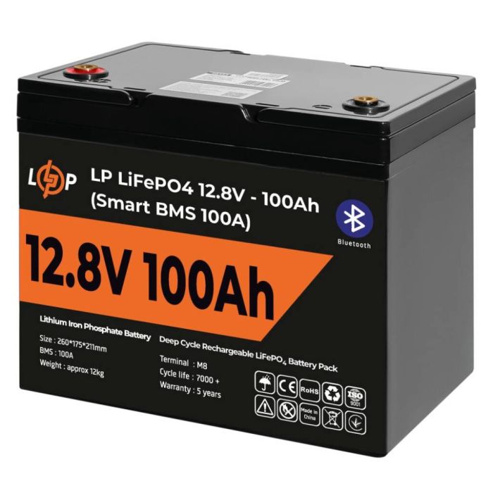 Акумулятор LP LiFePO4 12V (12,8V) - 100 Ah (1280Wh) (Smart BMS 100А) з BT пластик