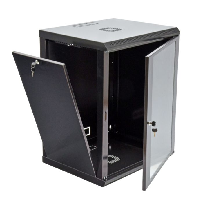 Шафа серверна SteelNet 15U 600 x 500 для мережевого обладнання (скло, чорний)