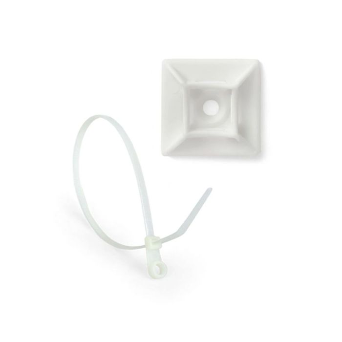 Монтажний комплект: Стяжка Relfix 5 x 200 мм  з кріпленням (100 шт/уп) біла+ Майданчик для стяжки Relfix з клейкою основою універсальна 20 x 20 мм (50 шт/уп) білий