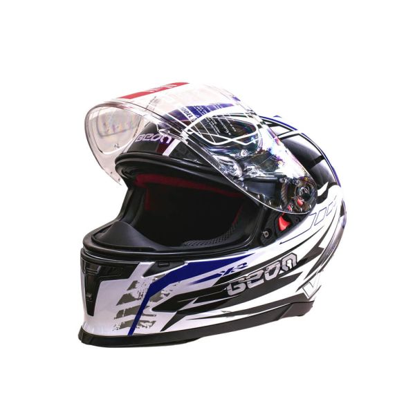 Мотошолом інтеграл Beon B-503 SINGLE VISOR ANGLE TEAR SHINY WHITE/BLUE (глянець білий/синій), розмір L