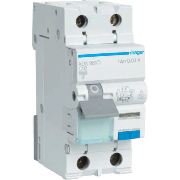 Hager ADA960D Дифавтомат 1P+N, 6kA, C-10A, 30mA, A