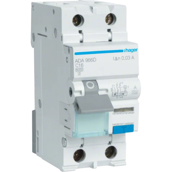 Hager ADA966D Дифавтомат 1P+N, 6kA, C-16A, 30mA, A
