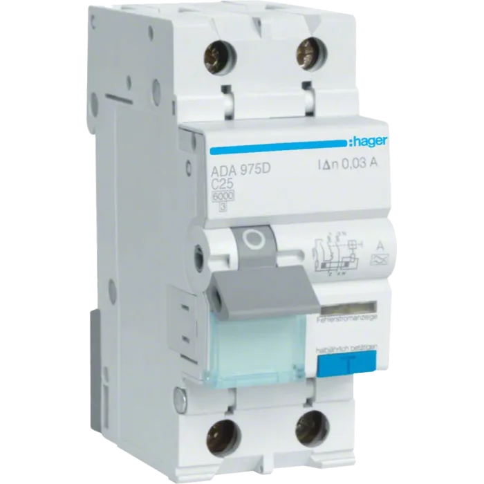 Hager ADA975D Дифавтомат 1P+N, 6kA, C-25A, 30mA, A