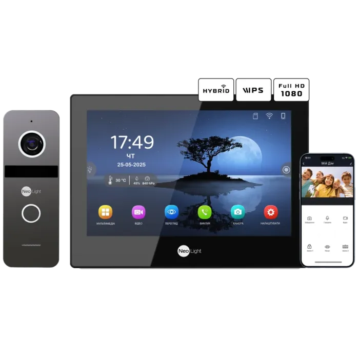 Neolight ALPHA Hybrid Black + SOLO FHD Graphite Комплект відеодомофону