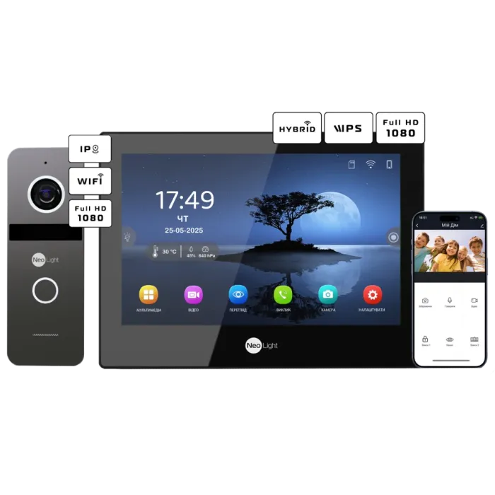 Neolight ALPHA Hybrid Black + SOLO IPW Graphite з кутком, PoE адаптер для панелі виклику Комплект відеодомофону