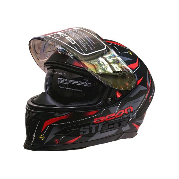 Мотошолом інтеграл Beon TECH MATT BLACK/RED (матовий чорний/червоний) розмір ХL