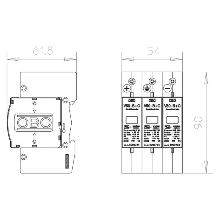 Обмежувач перенапруг OBO Bettermann Тип I+II V25-B+C 3-PH900 (5097447)