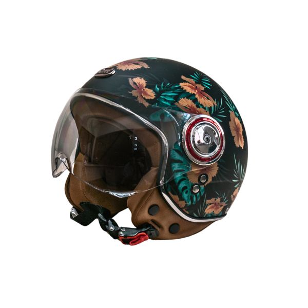 Мотошолом відкритий Beon B-110B FLOWER MATT BLACK/FLOWER (матовий чорний/квіти), розмір XL