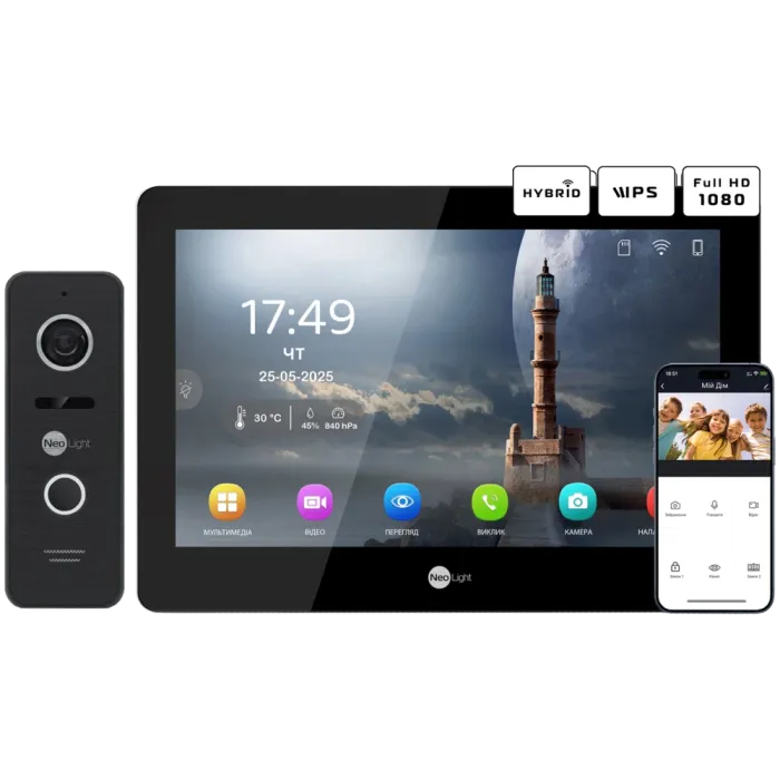 Neolight MEZZO Hybrid Black + PRIME FHD Black з кутком Комплект відеодомофону