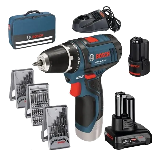 Bosch Professional GSR 12V-15 Акумуляторний дриль-шурупокрут + набір біт + свердла (39 шт.)