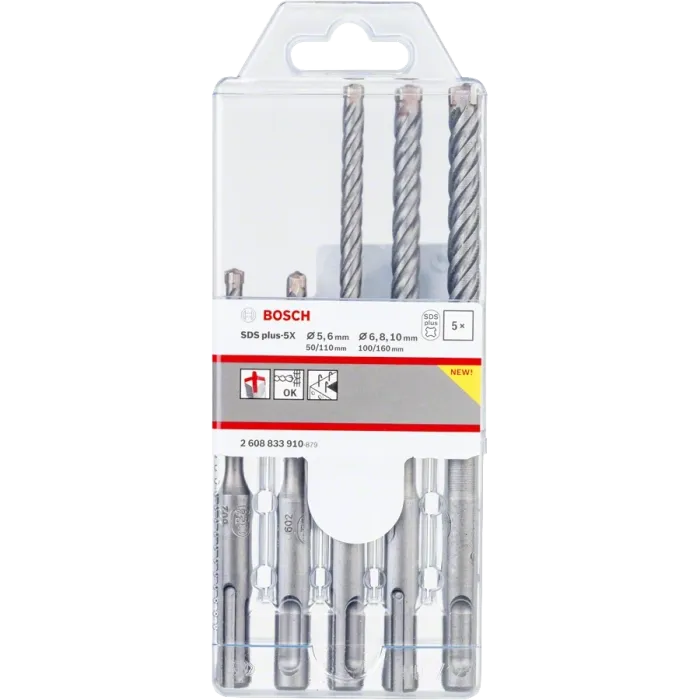 Bosch SDS plus-5X 5шт 5/6 x 110мм; 6/8/10 x 160мм Набір бурів по бетону