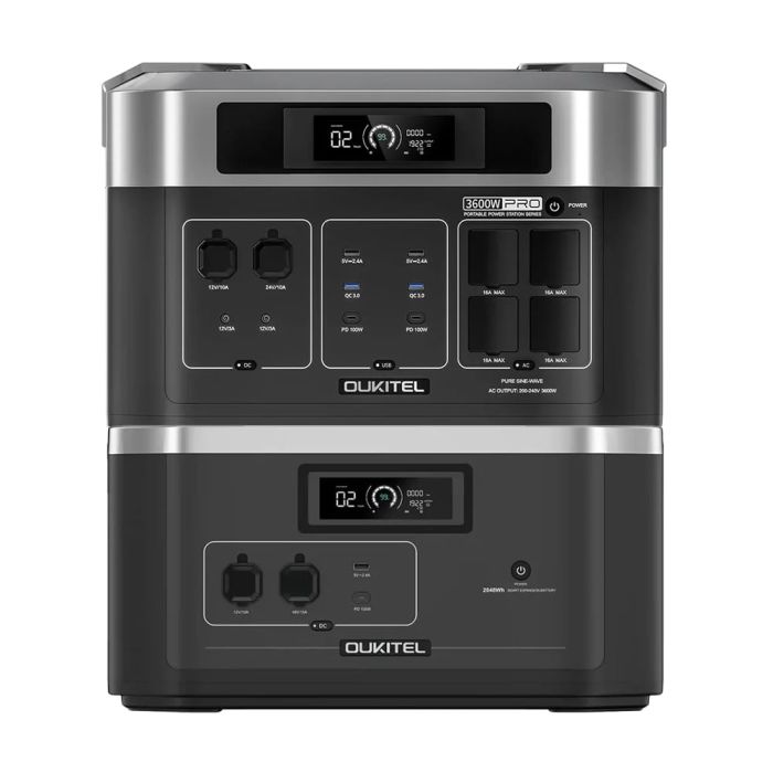 Комплект резервного живлення Oukitel на 4096 Вт·год: зарядна станція BP2000E PRO (2048 Вт·год / 3600 Вт) та додаткова батарея B2000 (2048 Вт·год)