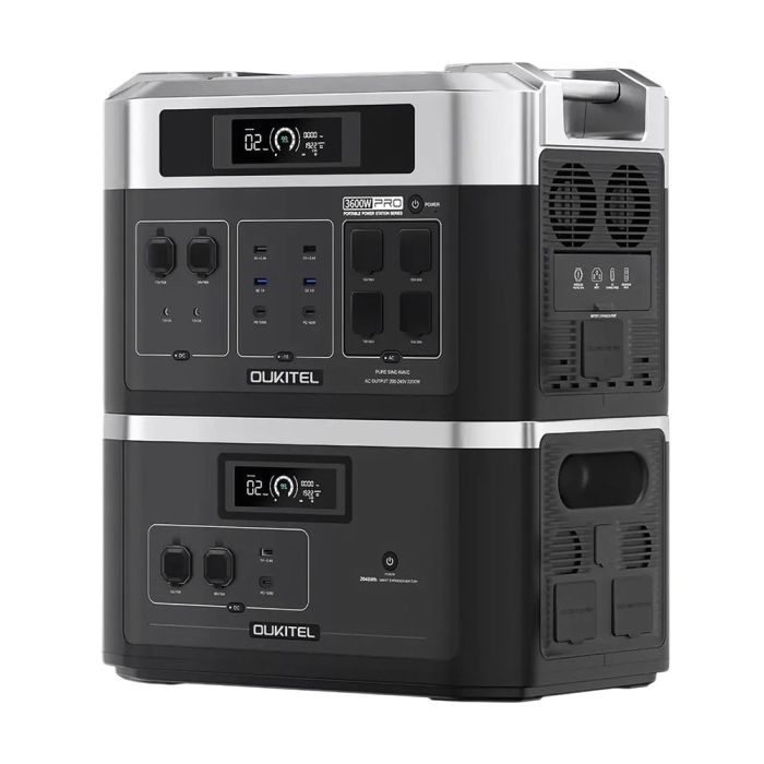 Комплект резервного живлення Oukitel на 4096 Вт·год: зарядна станція BP2000E PRO (2048 Вт·год / 3600 Вт) та додаткова батарея B2000 (2048 Вт·год)