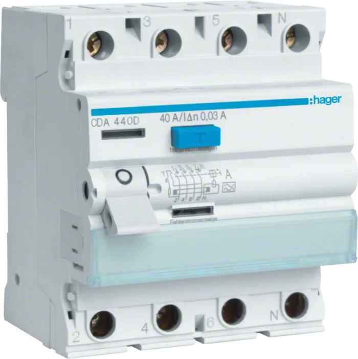 Hager CDA440D Диференціальне реле 4P, 6kA, 40A, 30mA, A