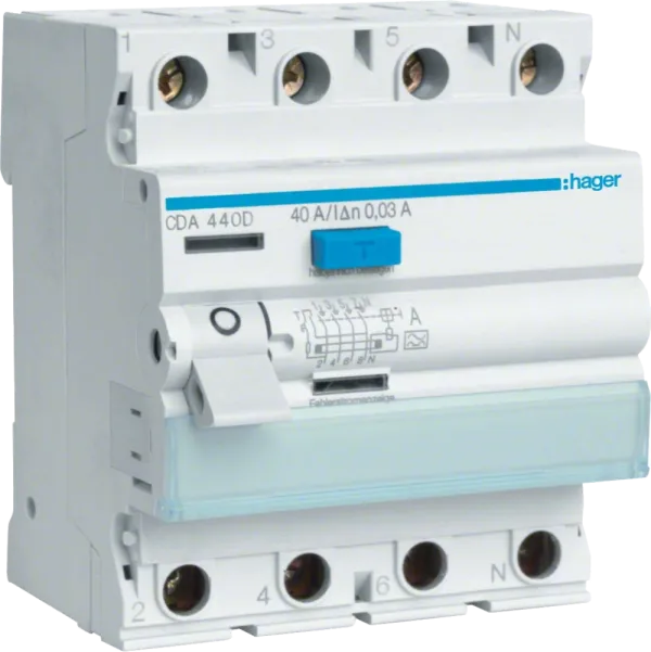 Hager CDA463D Диференційне реле 4P, 6kA, 63A, 30mA, AО: "A"