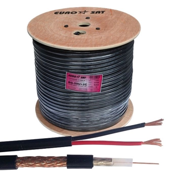 Кабель коаксіальний RG-59-CU+2x0,75 PE EUROSAT, зовнішній комбінований, бухта 305 м