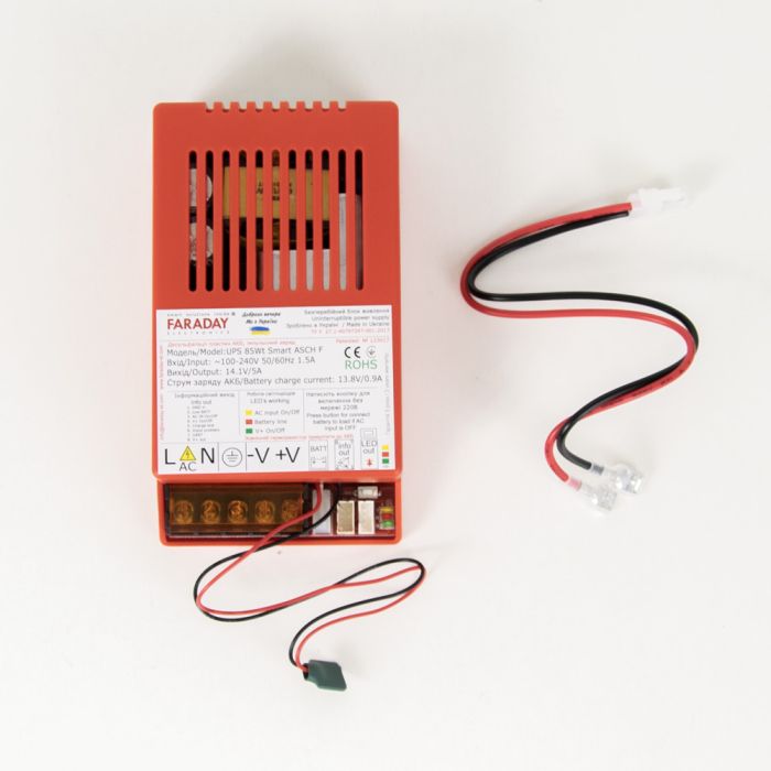 Безперебійний блок живлення Faraday Electronics 85W UPS Smart ASCH PL під акумулятор 12-18А·год в пластиковому корпусі