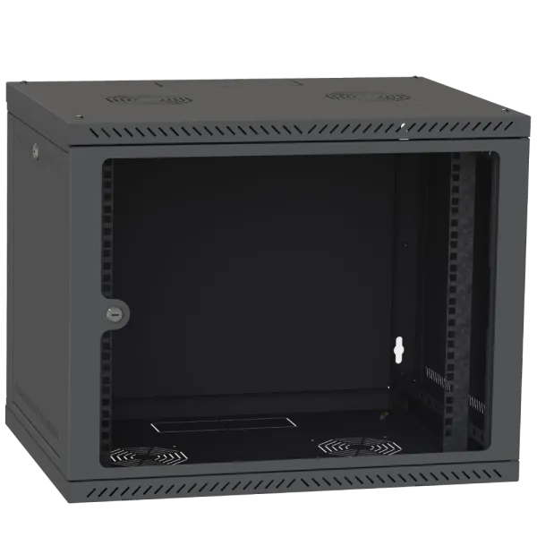 IPCOM 9U 600x450 Шафа телекомунікаційна двері скло (чорна)