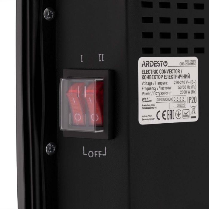 Електричний конвектор Ardesto CHB-2000MBD 2000 Вт, 20 м2, відкритий нагрів.елемент, IP20, мех.управління