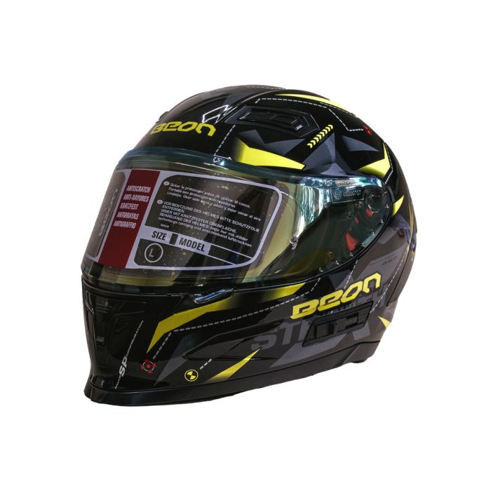 Мотошолом інтеграл Beon TECH SHINY BLACK/YELLOW (глянець чорний/жовтий) розмір L