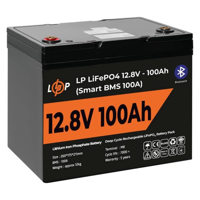 Акумулятор LP LiFePO4 12V (12,8V) - 100 Ah (1280Wh) (Smart BMS 100А) з BT пластик